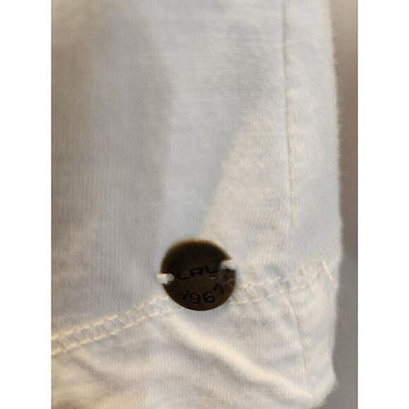 lauren ralph lauren tops Ivory Mixed Media sz m short sleeve euc keyhole front - Picture 3 of 6
